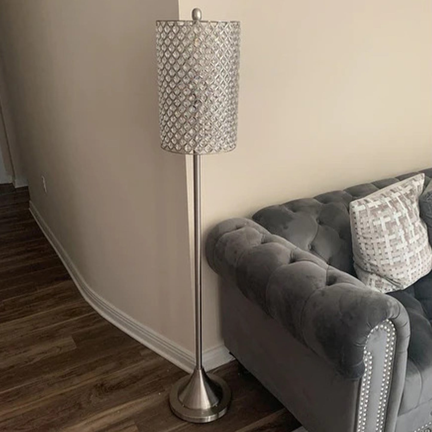 62" Drum Shade Crystal Bead Metal Floor Lamp