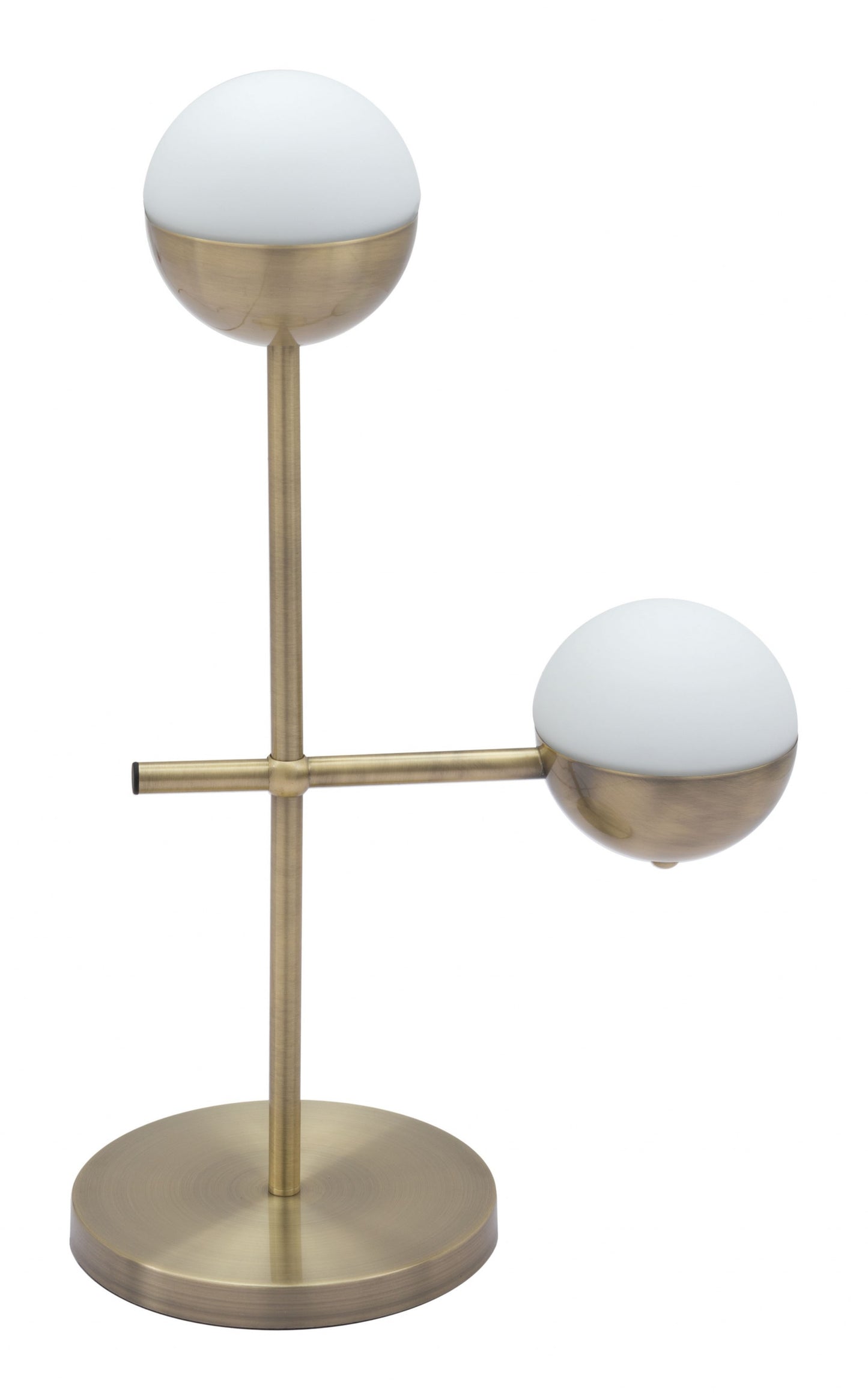 69" Brass Metal Bedside Table Lamp With Off White Globe Shade