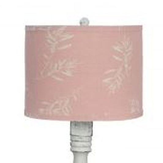 Distressed White Table Lamp With Olive Branch Pink Shade