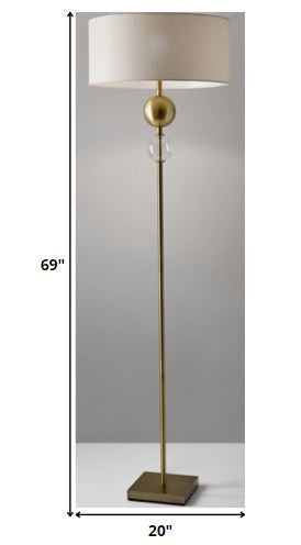 69" Brass Traditional Shaped Floor Lamp With White Drum Shade