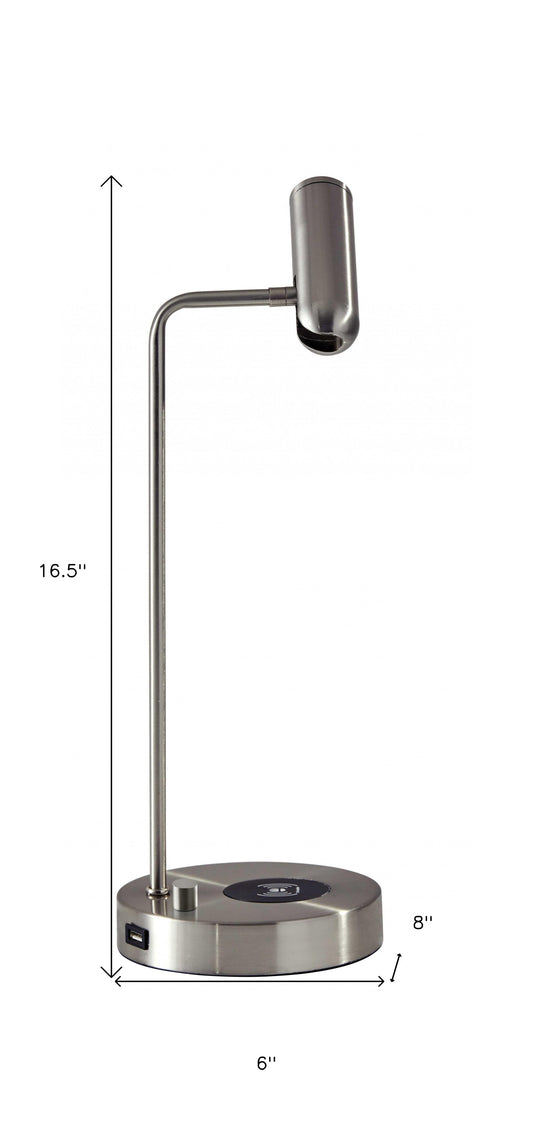 17" Silver Desk Lamp with USB and Wireless Charging