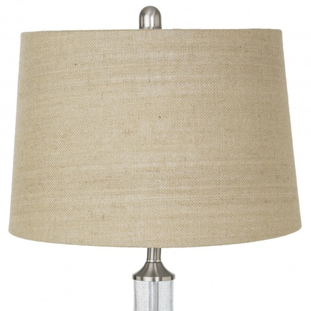 28" Silver Metal Standard Table Lamp With Beige Shade