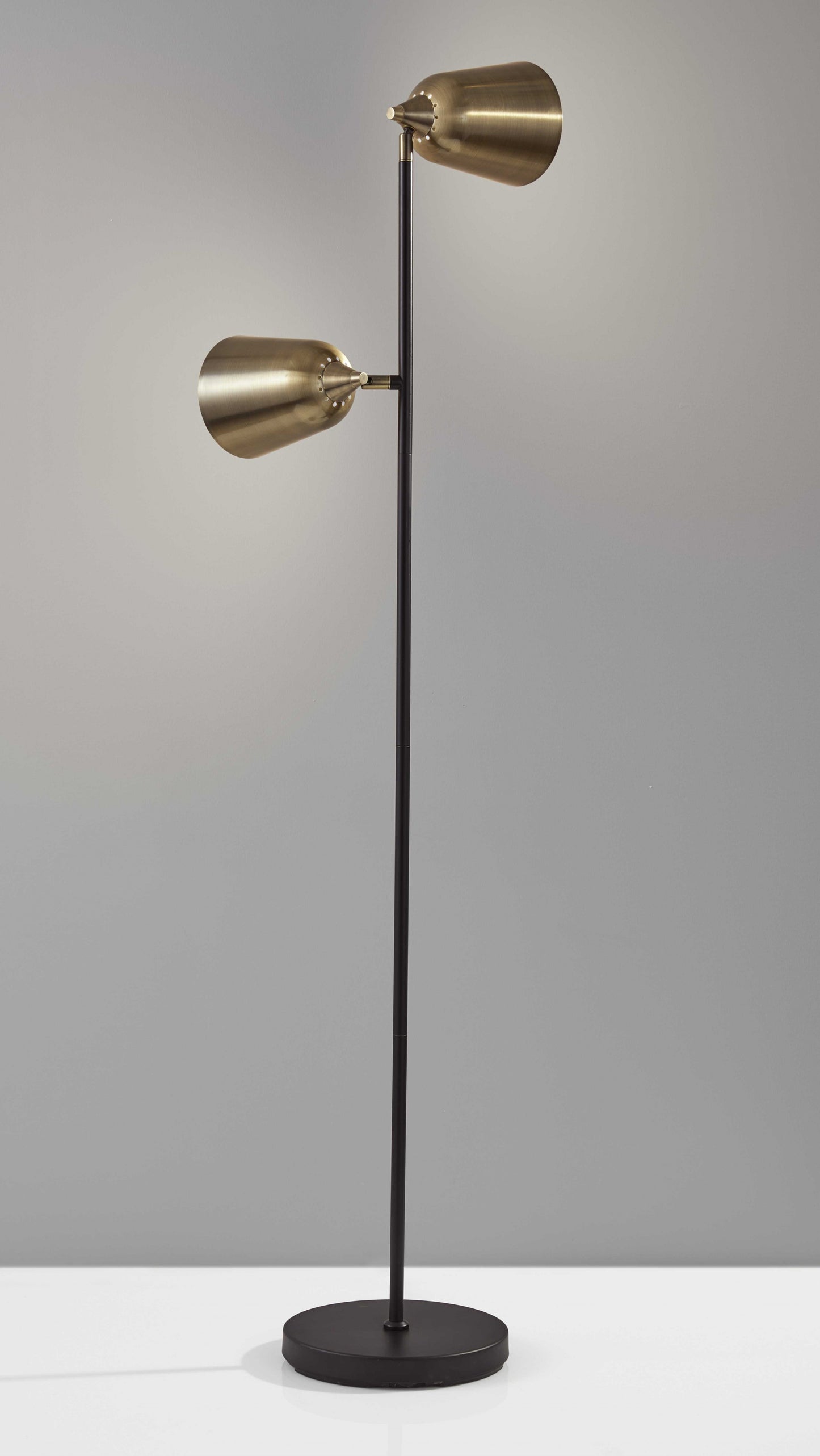 58" Black Two Light Novelty Floor Lamp With Brass Cone Shade