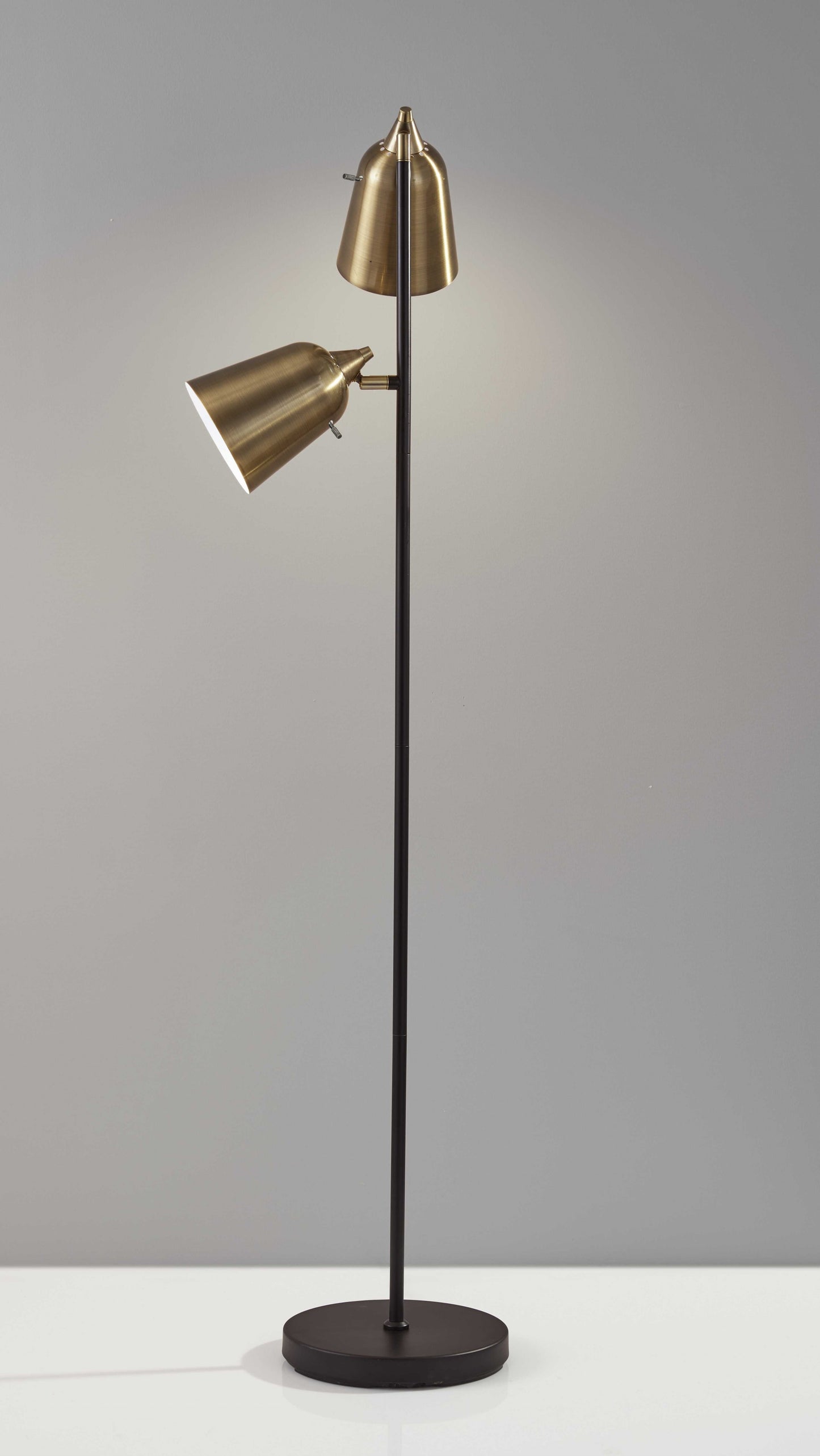 58" Black Two Light Novelty Floor Lamp With Brass Cone Shade