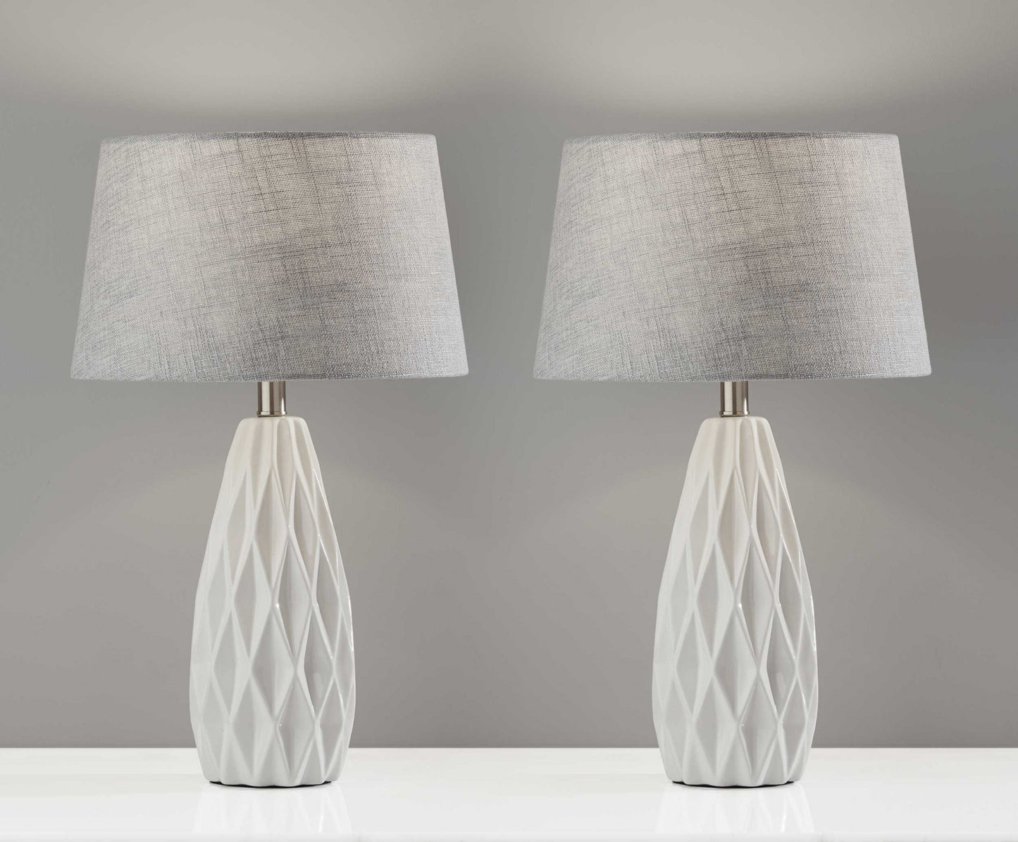 Set Of 2 White Ceramic Geometric Base Table Lamp