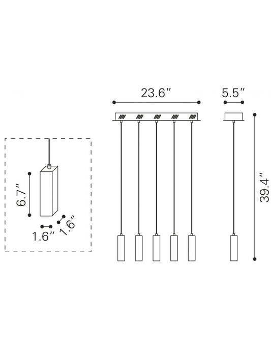 Stark Five Bulb Clear Ceiling Lamp