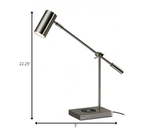 5" X 22.5"  X 12.25-22.25" Brushed Steel Metal Led Desk Lamp