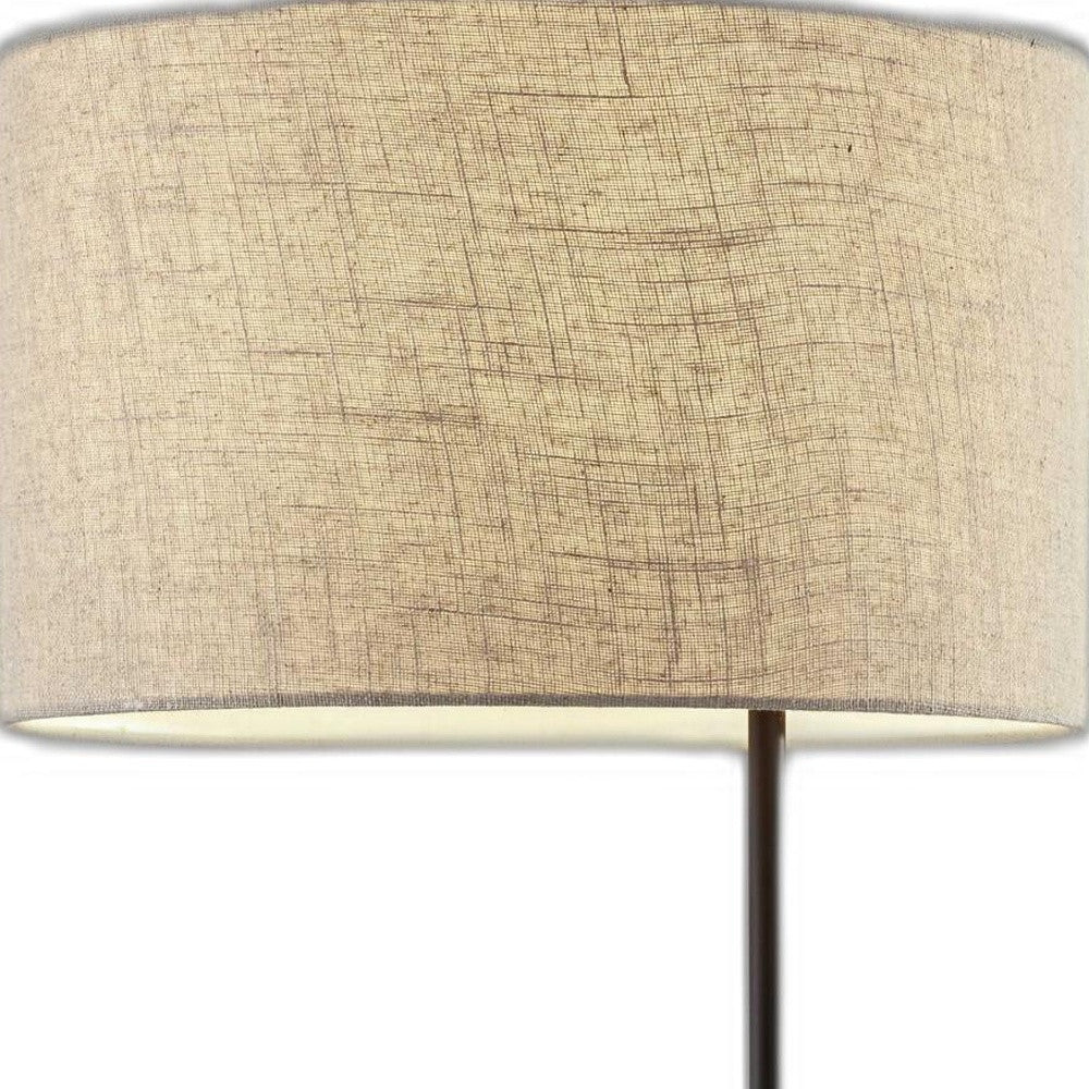 64" Black Tray Table Floor Lamp With Beige Drum Shade