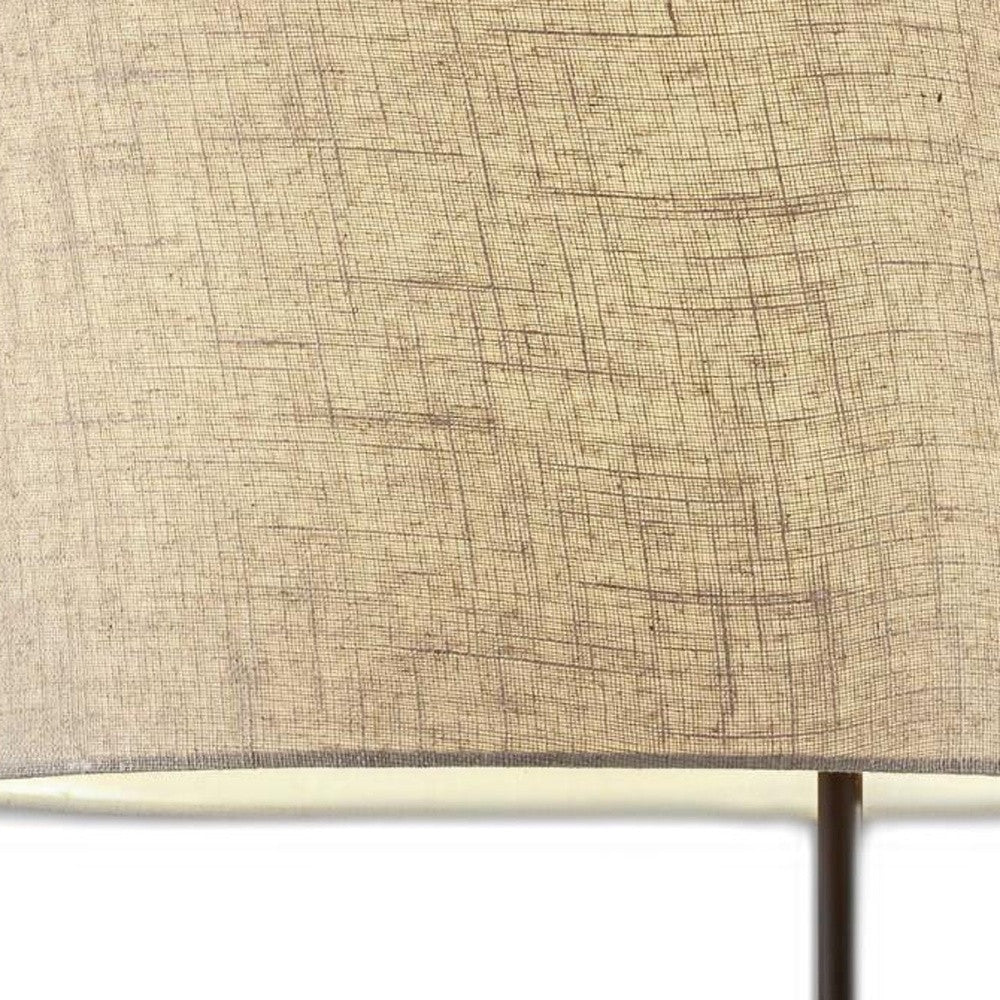 64" Black Tray Table Floor Lamp With Beige Drum Shade