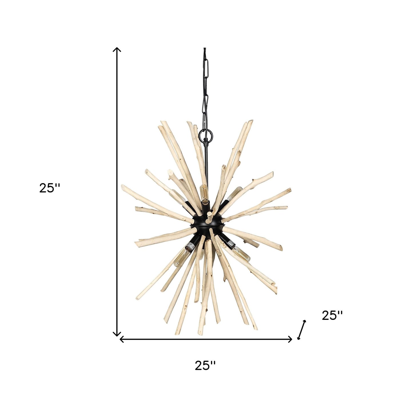 Wood And Metal Starburst Six Bulb Hanging Light