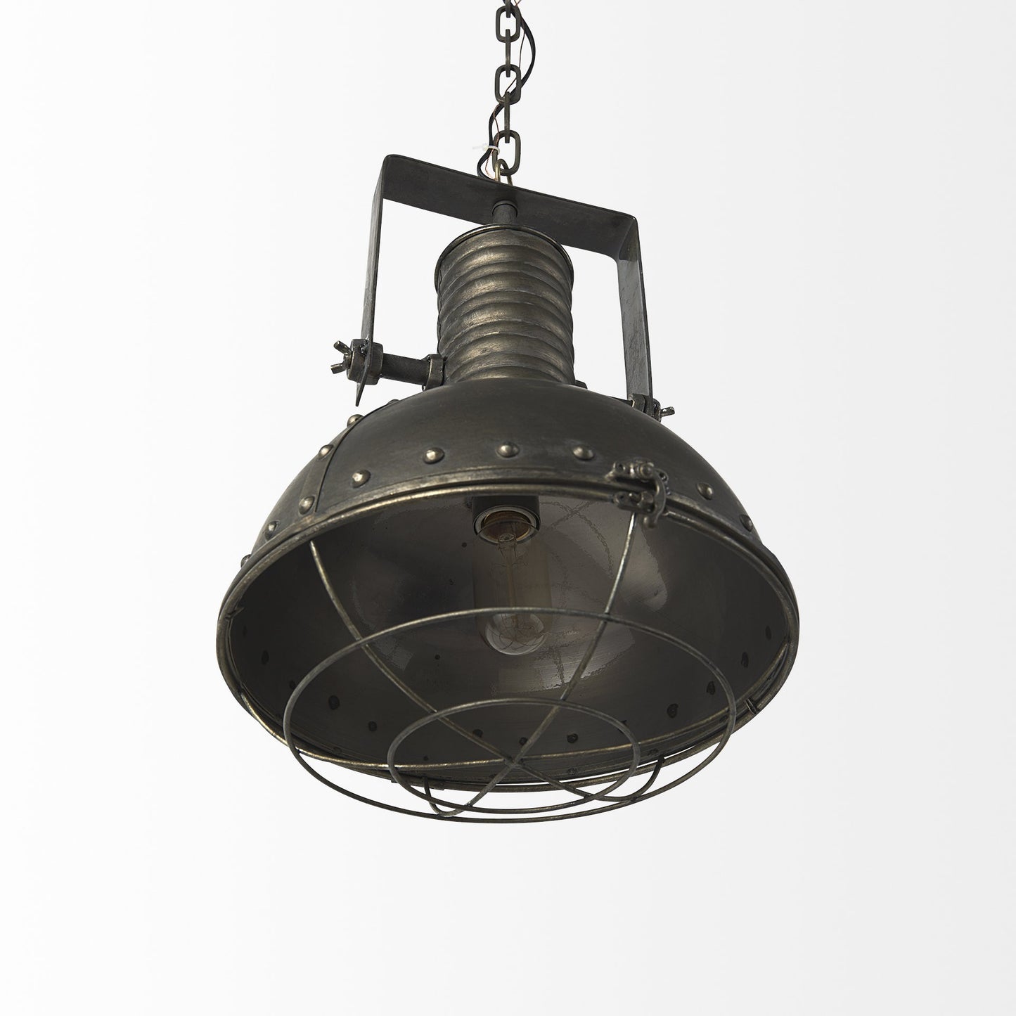 Industrial Caged Black Metal Hanging Light