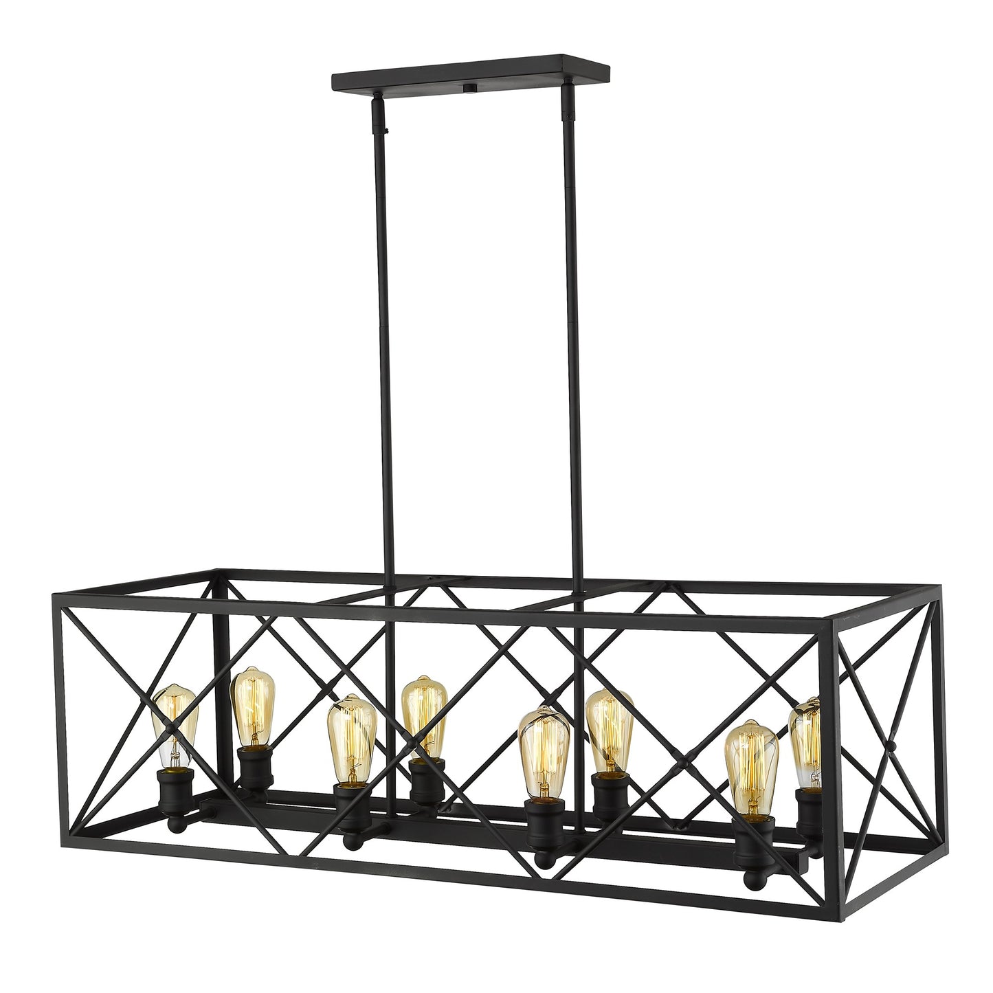 Brooklyn 8-Light Matte Black Island Pendant With Metal Framework Shade