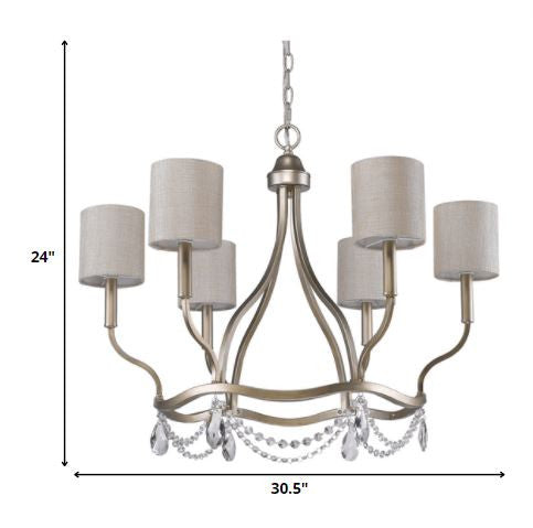 Margaret 6-Light Washed Gold Chandelier With Fabric Shades And Crystal Accents