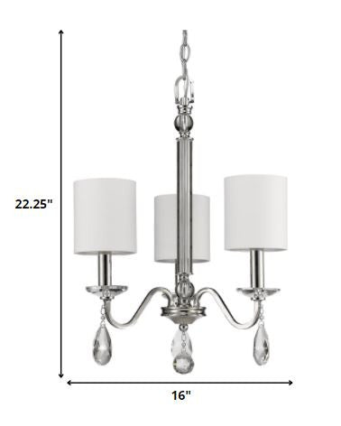 Lily 3-Light Polished Nickel Chandelier With Fabric Shades And Crystal Accents