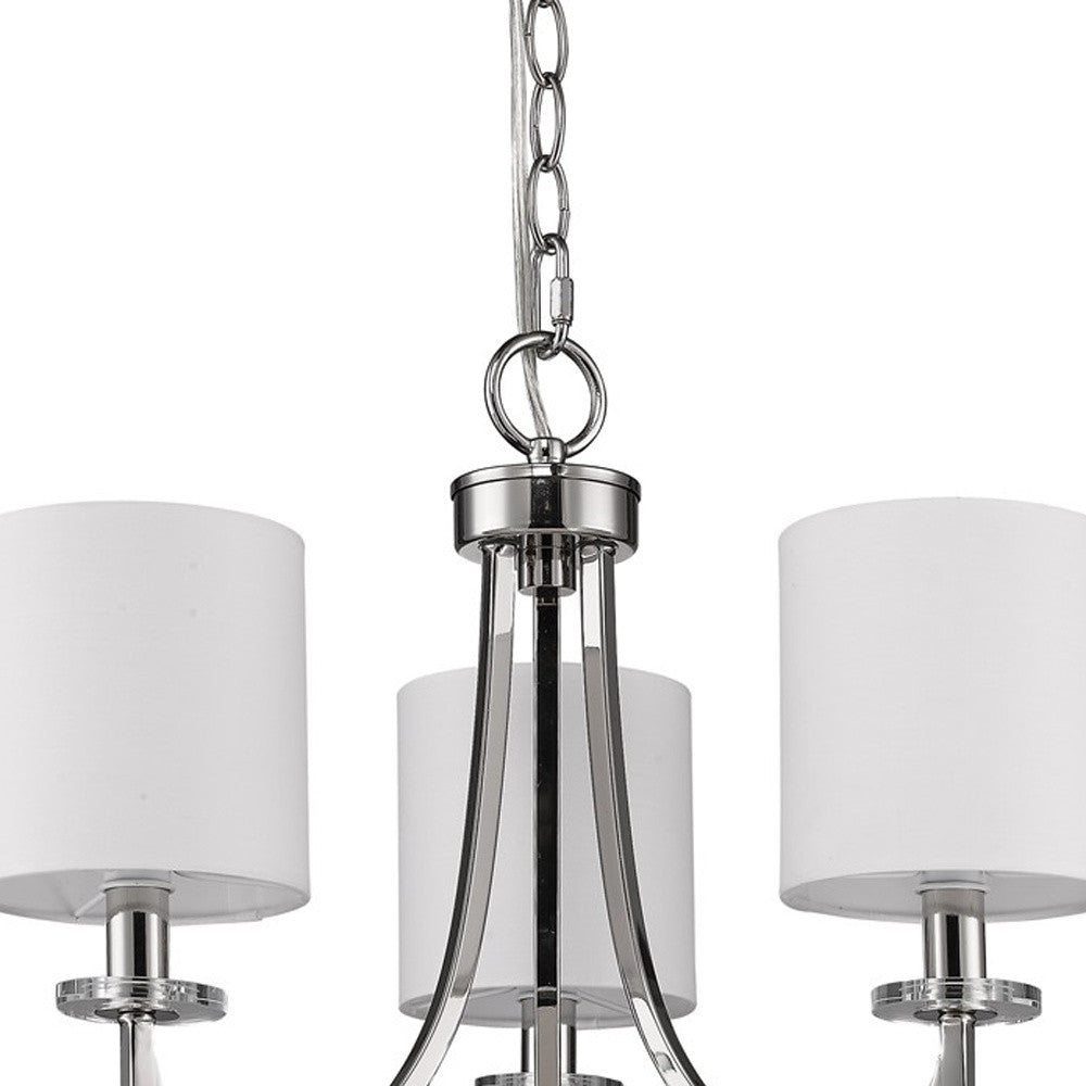 Kara 3-Light Polished Nickel Chandelier With Fabric Shades And Crystal Bobeches