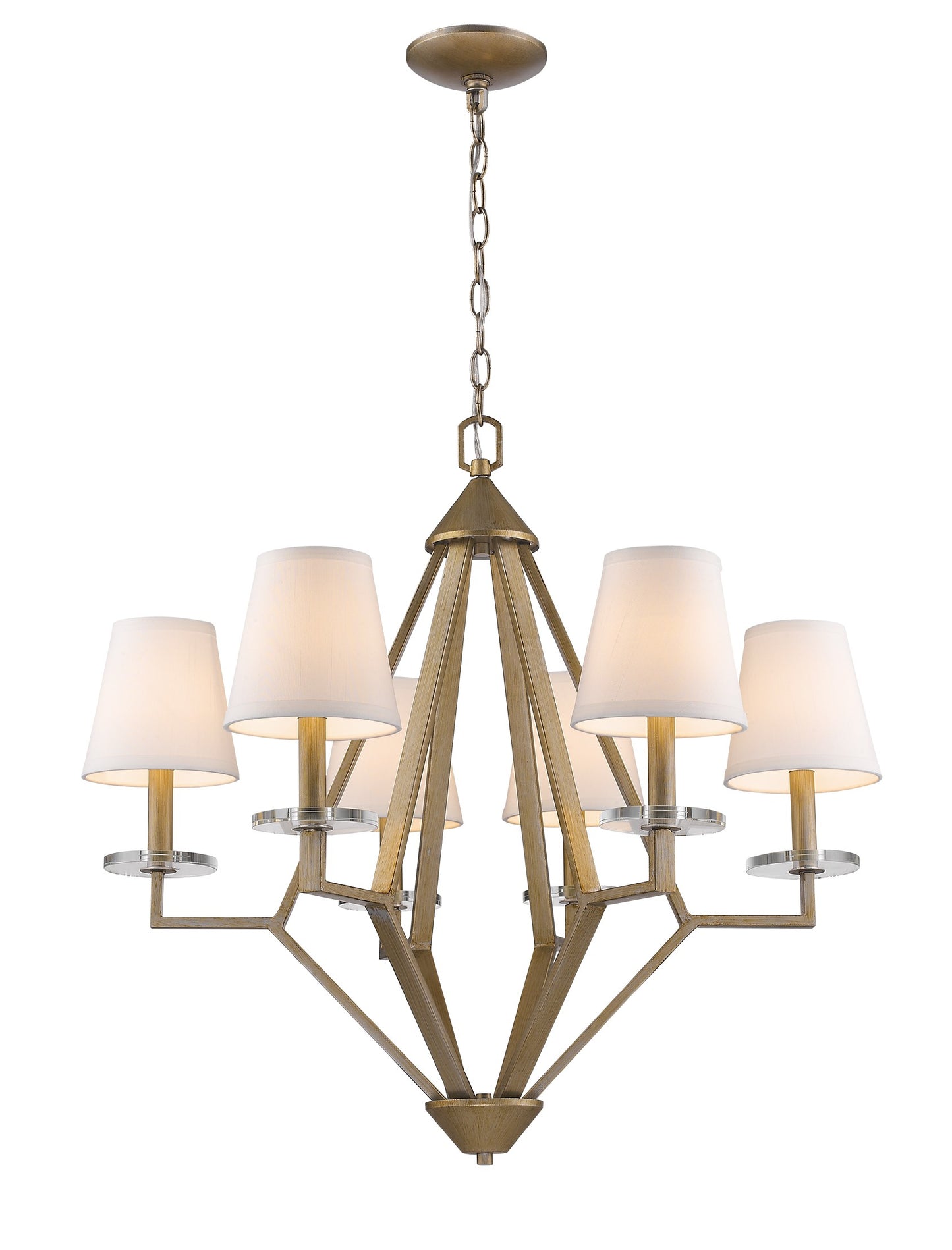 Easton 6-Light Washed Gold Chandelier With Crystal Bobeches And White Fabric Shades