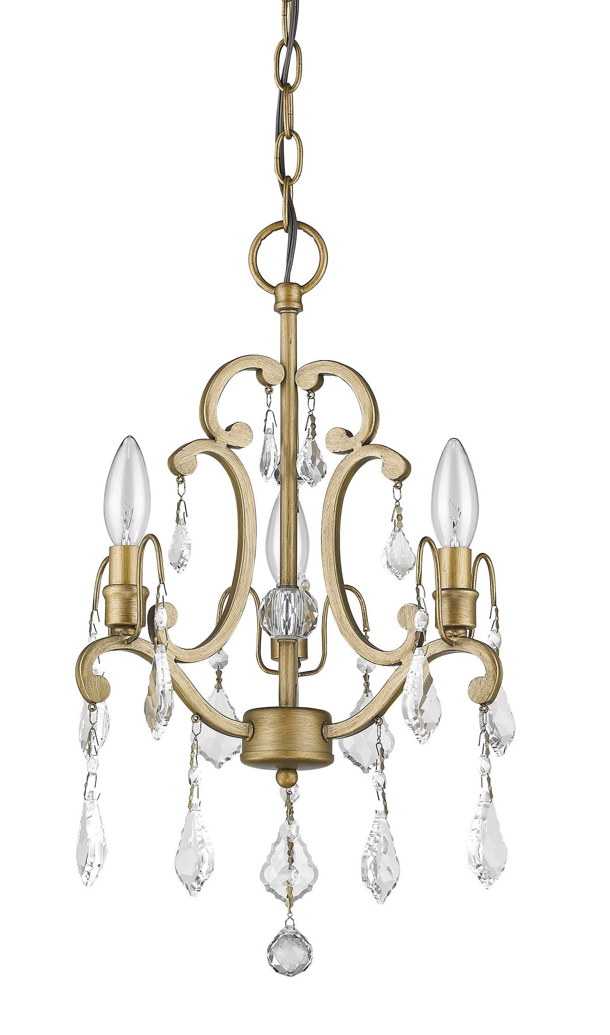 Claire 3-Light Antique Gold Convertible Mini Chandelierto Semi-Flush Mount With Crystal Accents