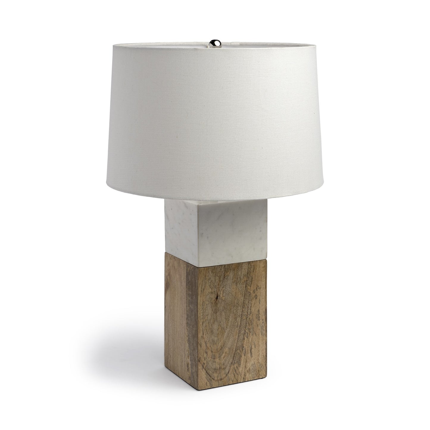 White Marble And Natural Wood Block Table Or Desk Lamp