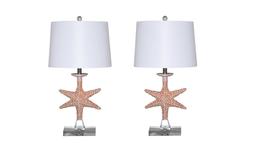 Set of 2 Orange Coastal Starfish Table Lamps