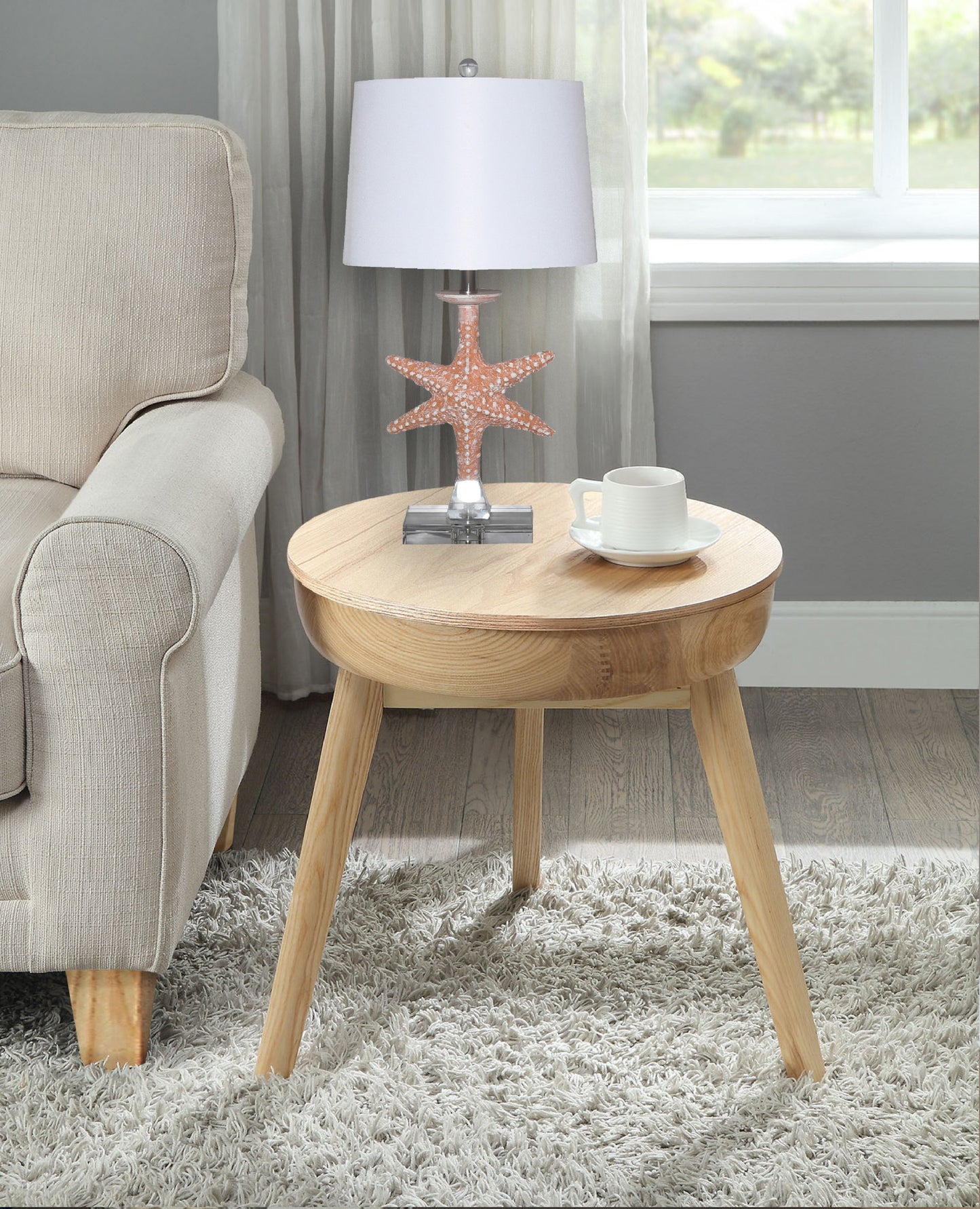 Set of 2 Orange Coastal Starfish Table Lamps