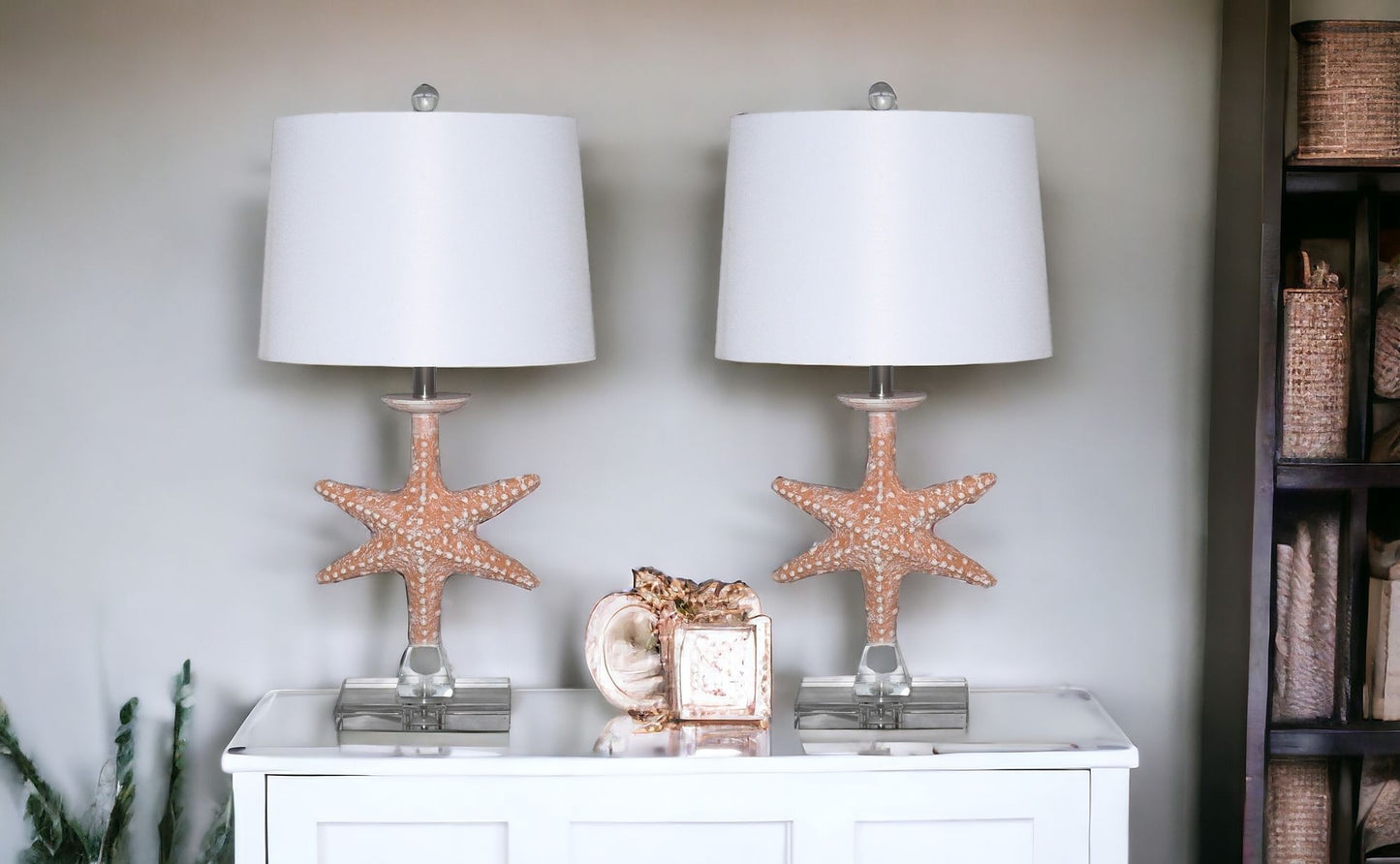 Set of 2 Orange Coastal Starfish Table Lamps