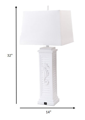 Set of 2 White Seahorse Shutter Base Table Lamps