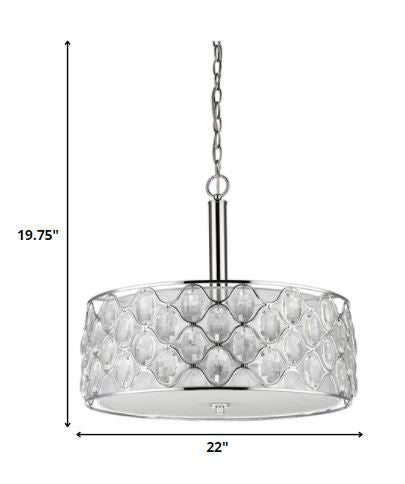 Isabella 4-Light Polished Nickel Drum Pendant With Crystal Accents