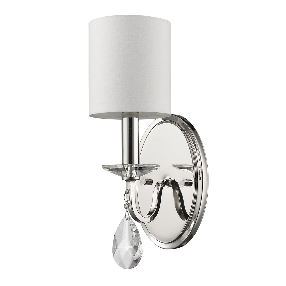 Silver Three Light Wall Sconce with White Fabric Shade