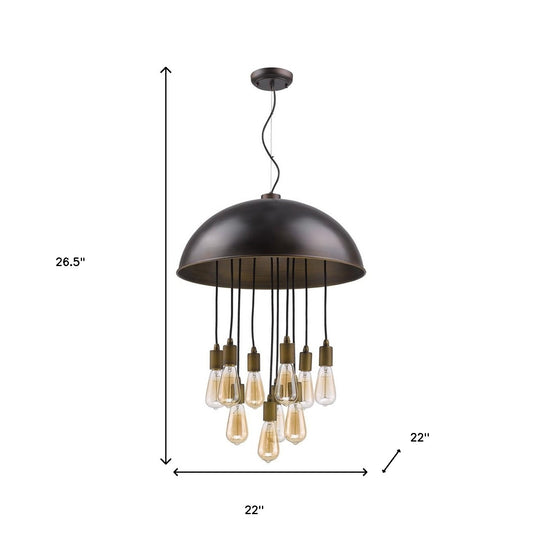 Keough 10-Light Oil-Rubbed Bronze Bowl Pendant With Raw Brass Sockets