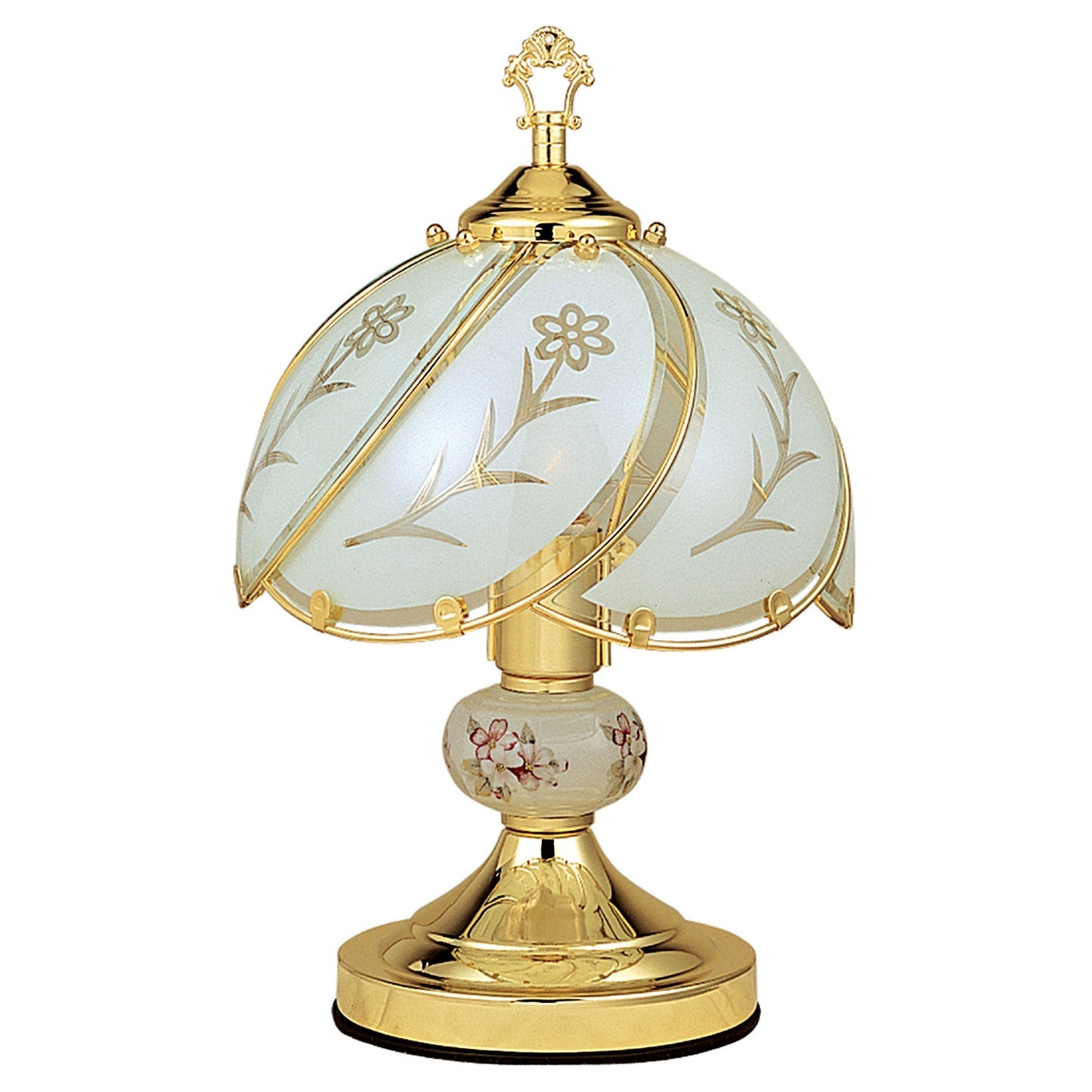 14" Gold Bedside Table Lamp With White Flowers Novelty Shade