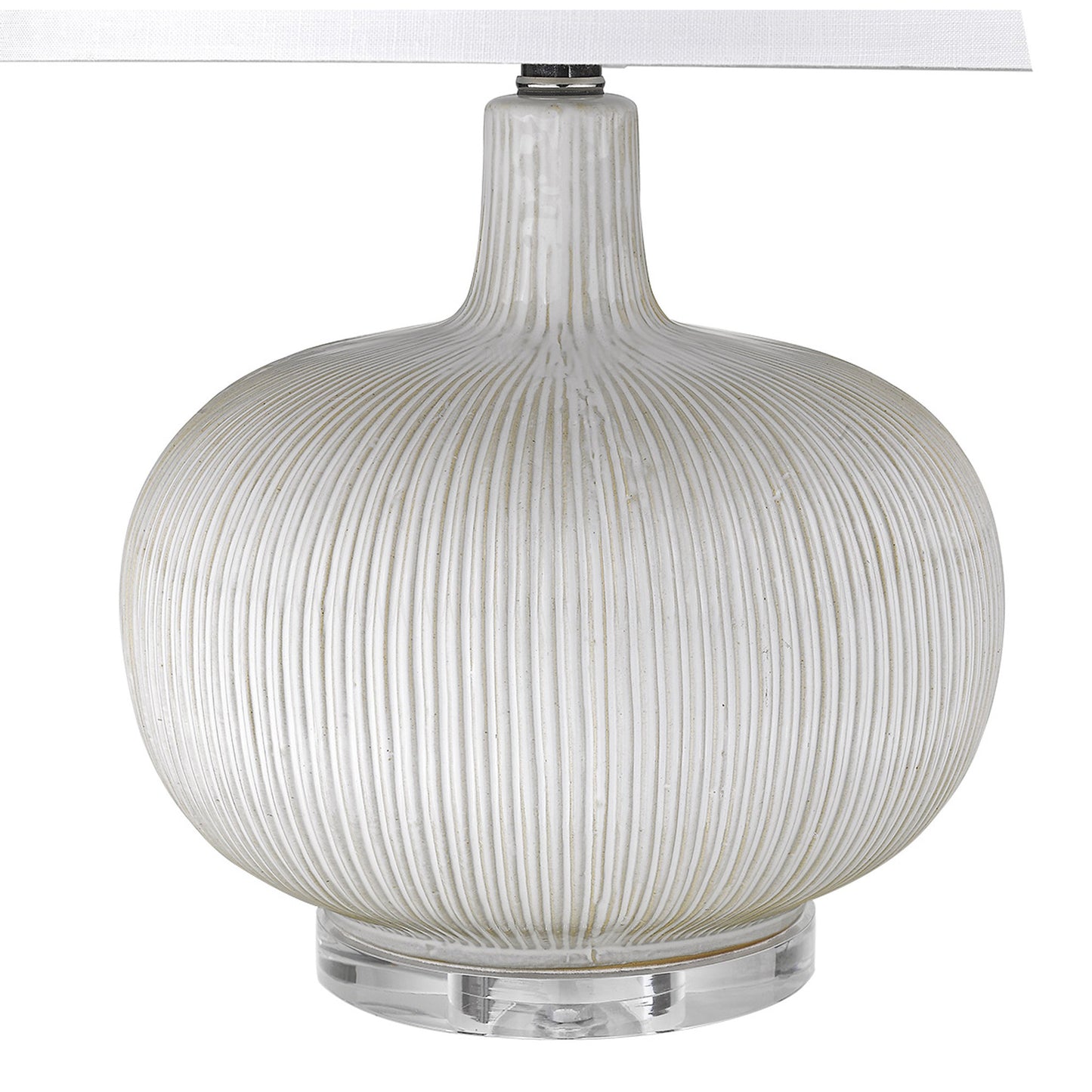 22" White Ceramic Column Table Lamp With White Drum Shade