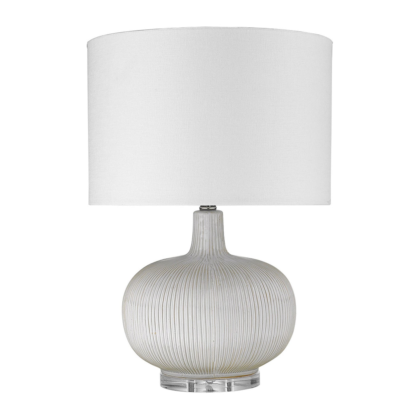 22" White Ceramic Column Table Lamp With White Drum Shade