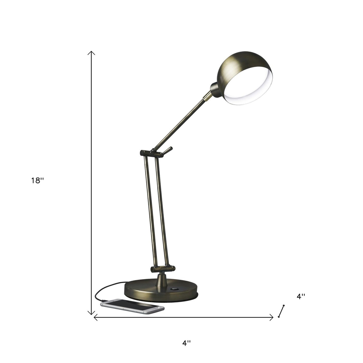 Shiny Satin Brass LED Adjustable Desk Lamp