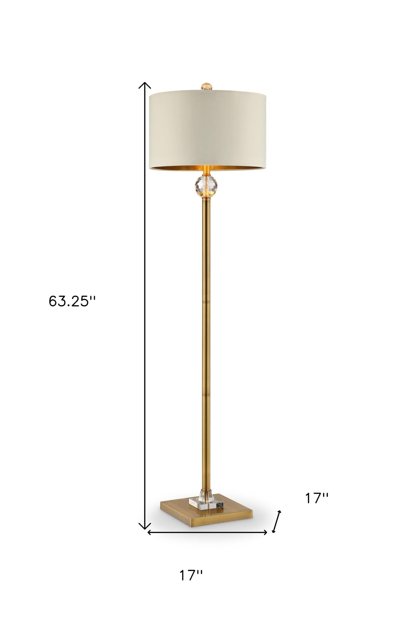 63" Gold Column Floor Lamp With Off-White Drum Shade