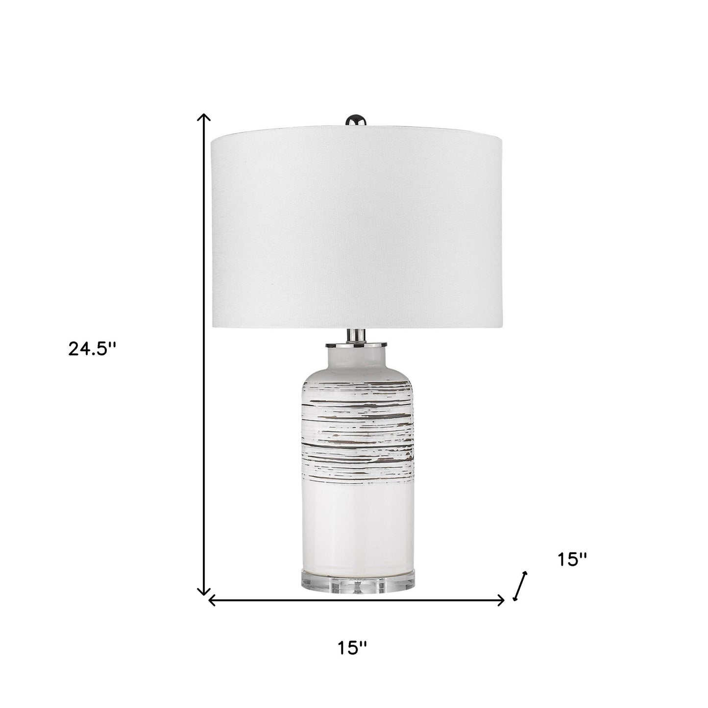 25" Clear Ceramic Column Table Lamp With White Drum Shade