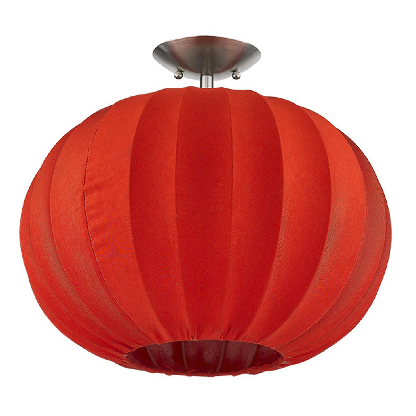 Shanghai 1-Light Brushed Nickel Pendant With Sheer Red Ribbon Shade