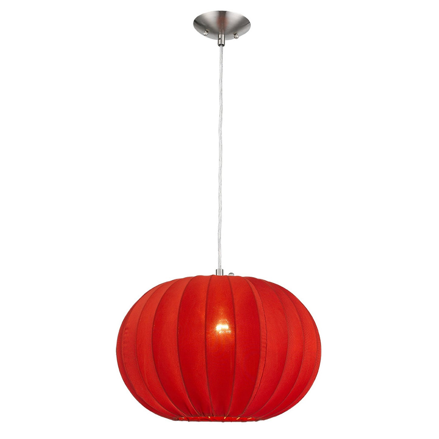 Shanghai 1-Light Brushed Nickel Pendant With Sheer Red Ribbon Shade