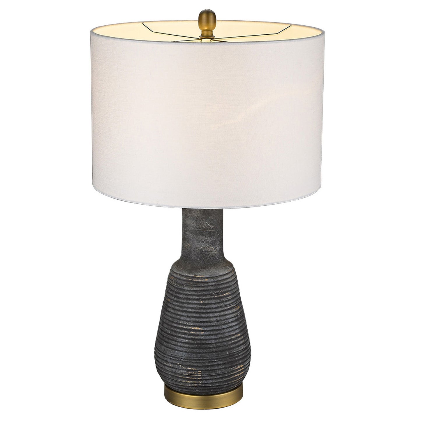 26" Black and Gold Metal Column Table Lamp With White Drum Shade