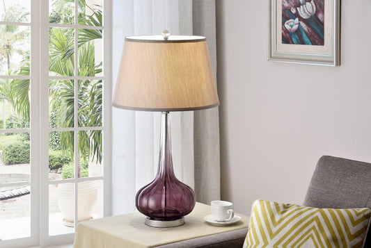 30" Purple Metal Bedside Table Lamp With Beige Shade