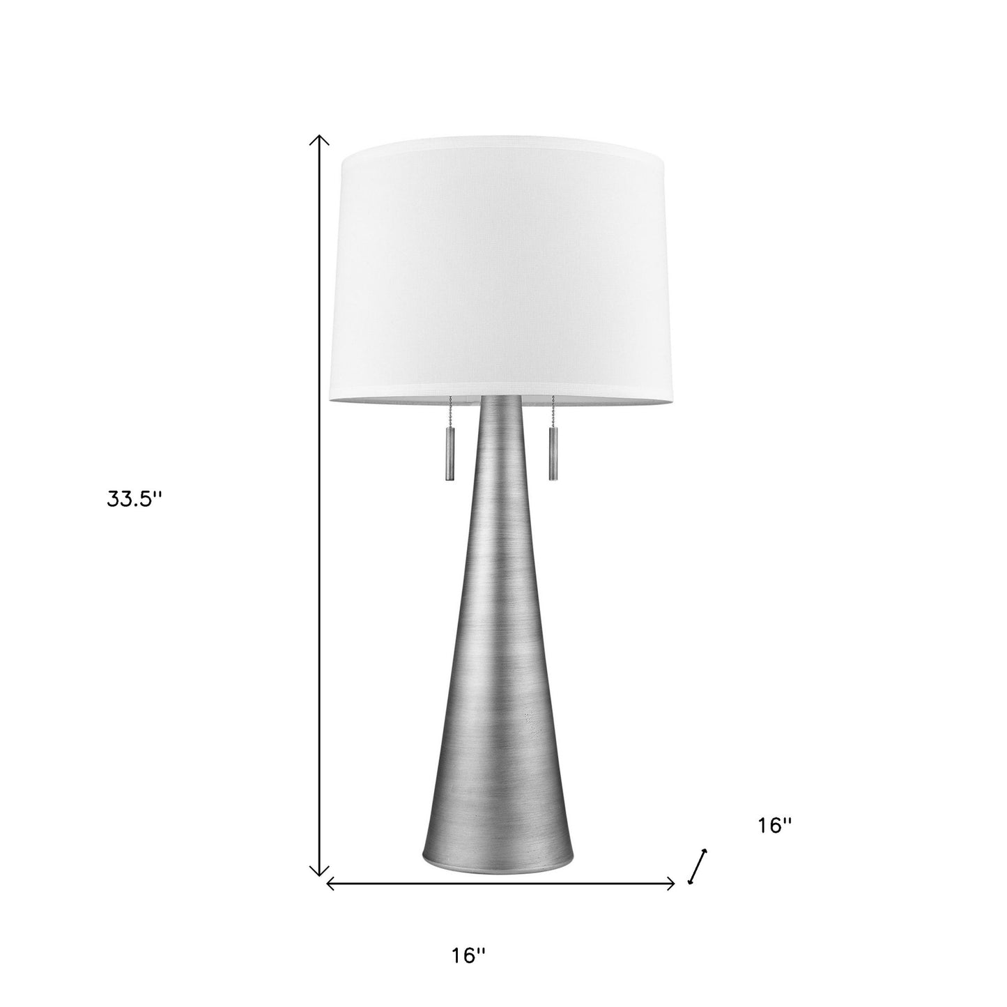 34" Silver Metal Two Light Table Lamp With White Empire Shade