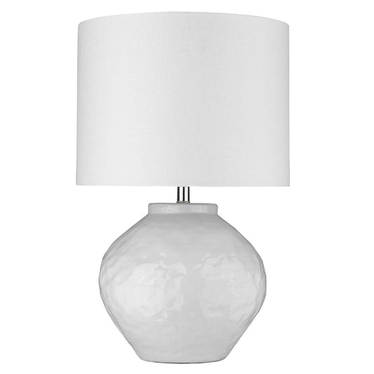 26" White Ceramic Column Table Lamp With White Drum Shade