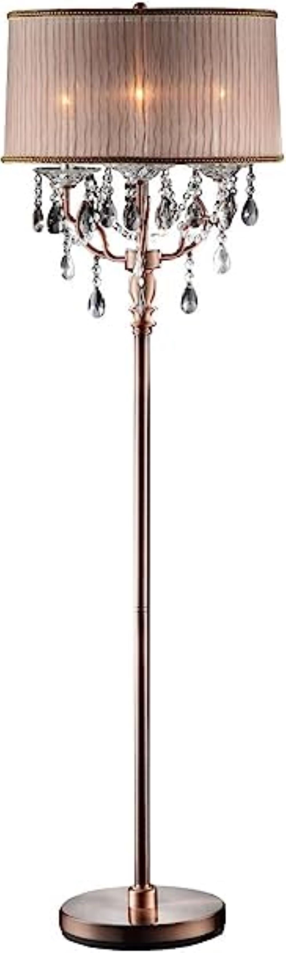 62" Steel Three Light Candelabra Floor Lamp With Silvery Pink Drum Shade