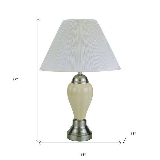 27" Silver Ceramic Bedside Table Lamp With White Shade