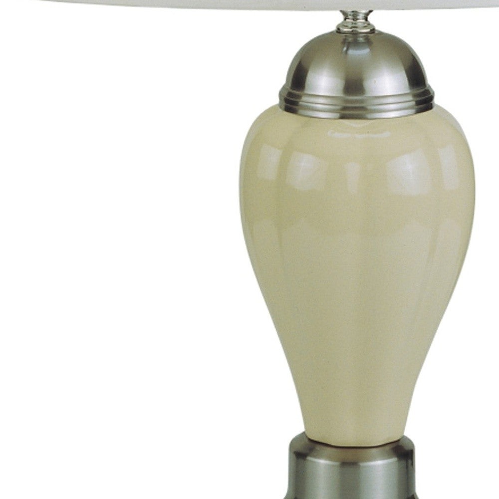 27" Silver Ceramic Bedside Table Lamp With White Shade