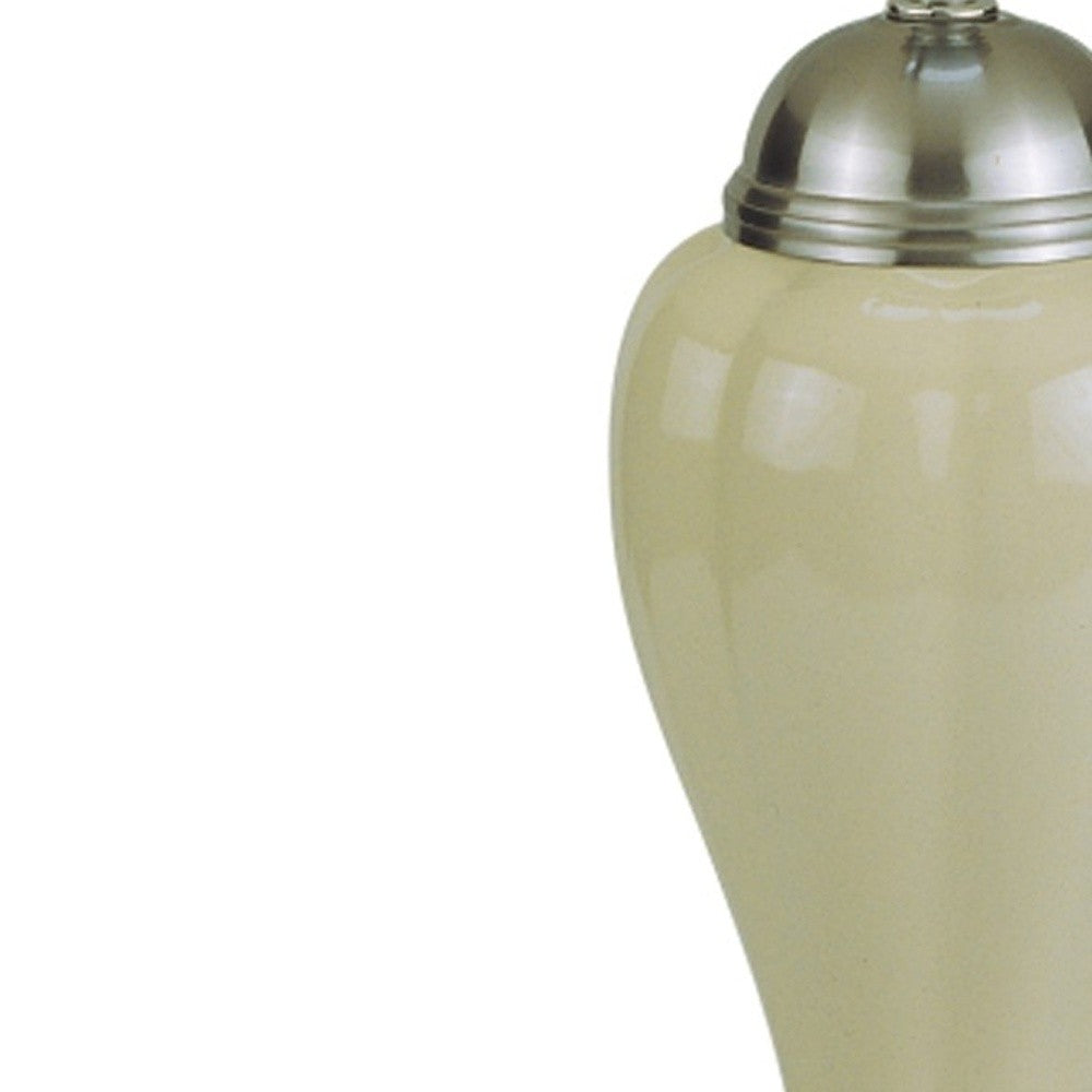 27" Silver Ceramic Bedside Table Lamp With White Shade