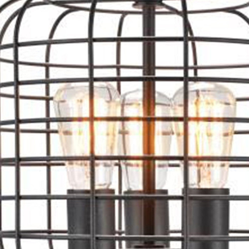 27" Black Metal Industrial Cage Design Three Light Table Lamp