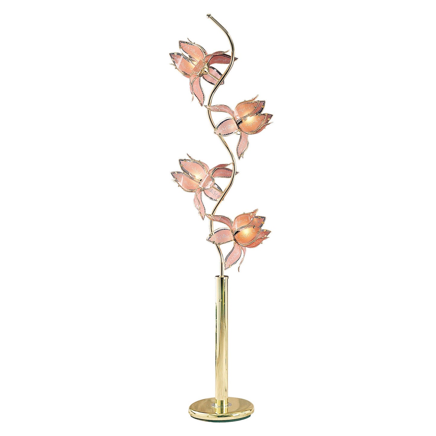 73" Gold Four Light Floral Floor Lamp With Pink Glass Shades