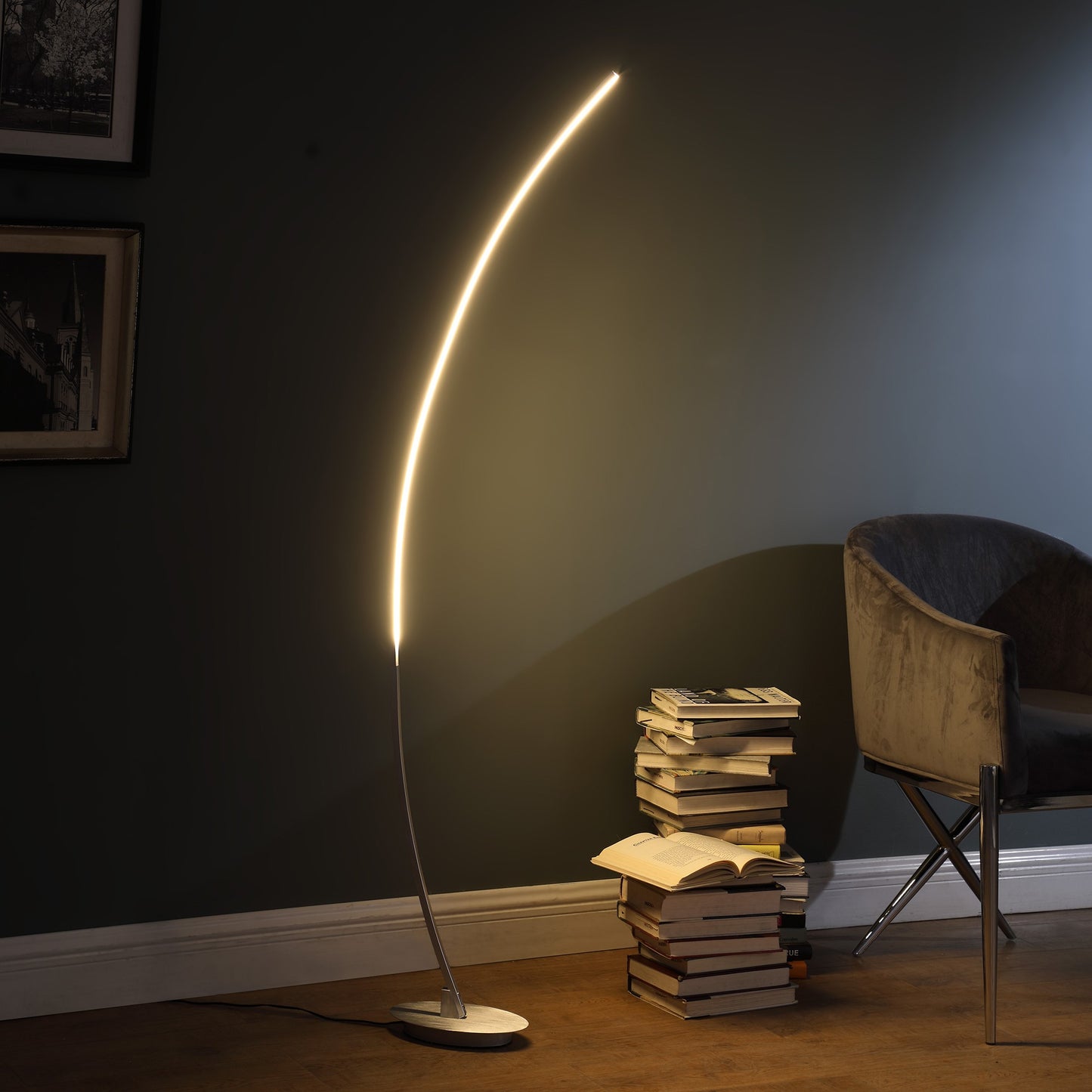 62" Silver And Soft White Arc LED Floor Lamp