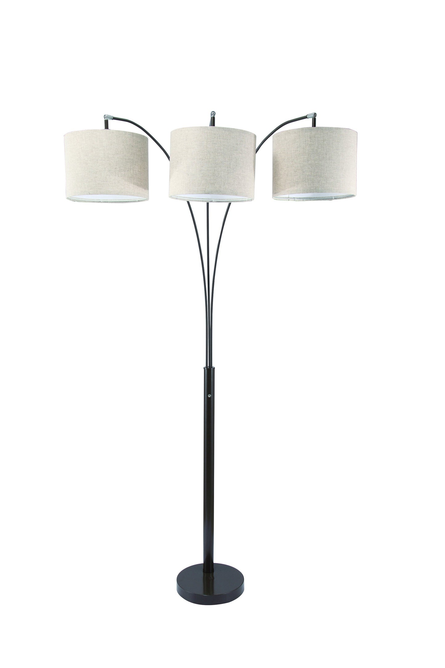 84" Beige And Espresso Brown Three Lights Tree Floor Lamp With Beige Drum Shade