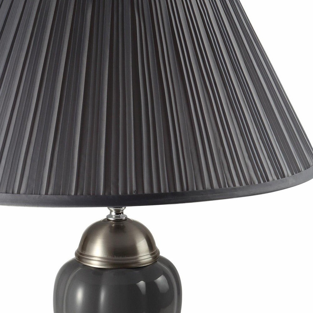 27" Gray Metal Bedside Table Lamp With Gray Shade